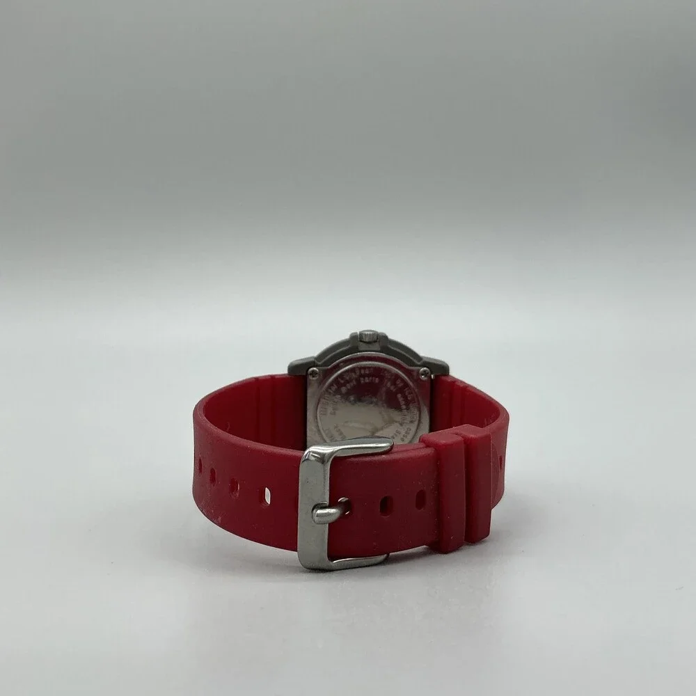 L.L. Bean Bear Women Watch 36mm White Dial Gray Red Rubber Band New Battery